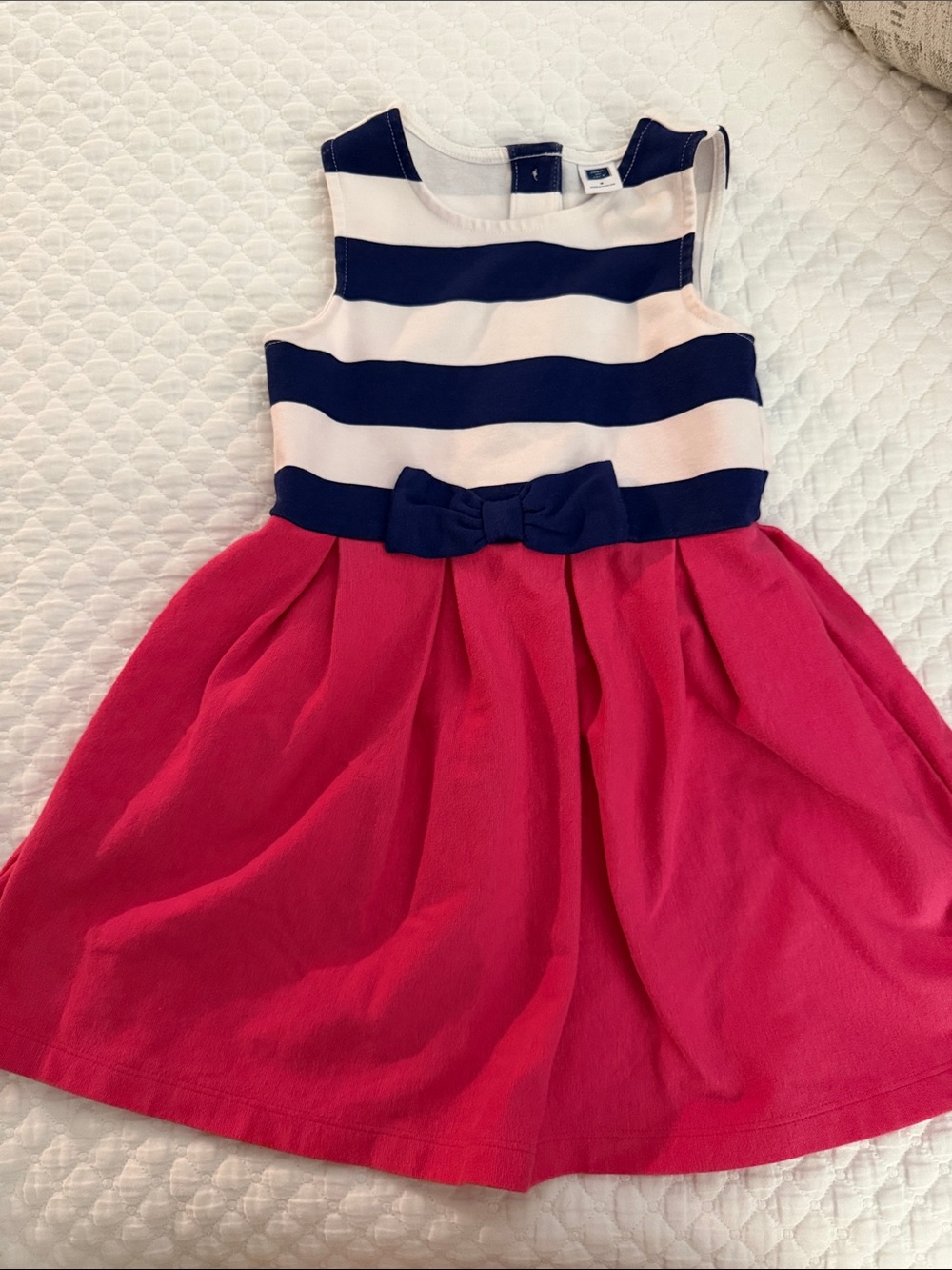 Janie and Jack Navy & White Striped Bodice with Bright Pink Skirt Dress
